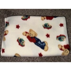 Vintage Springmaid Blue Jean Teddy Fleece Baby Blanket Red Stars Boats 42x32